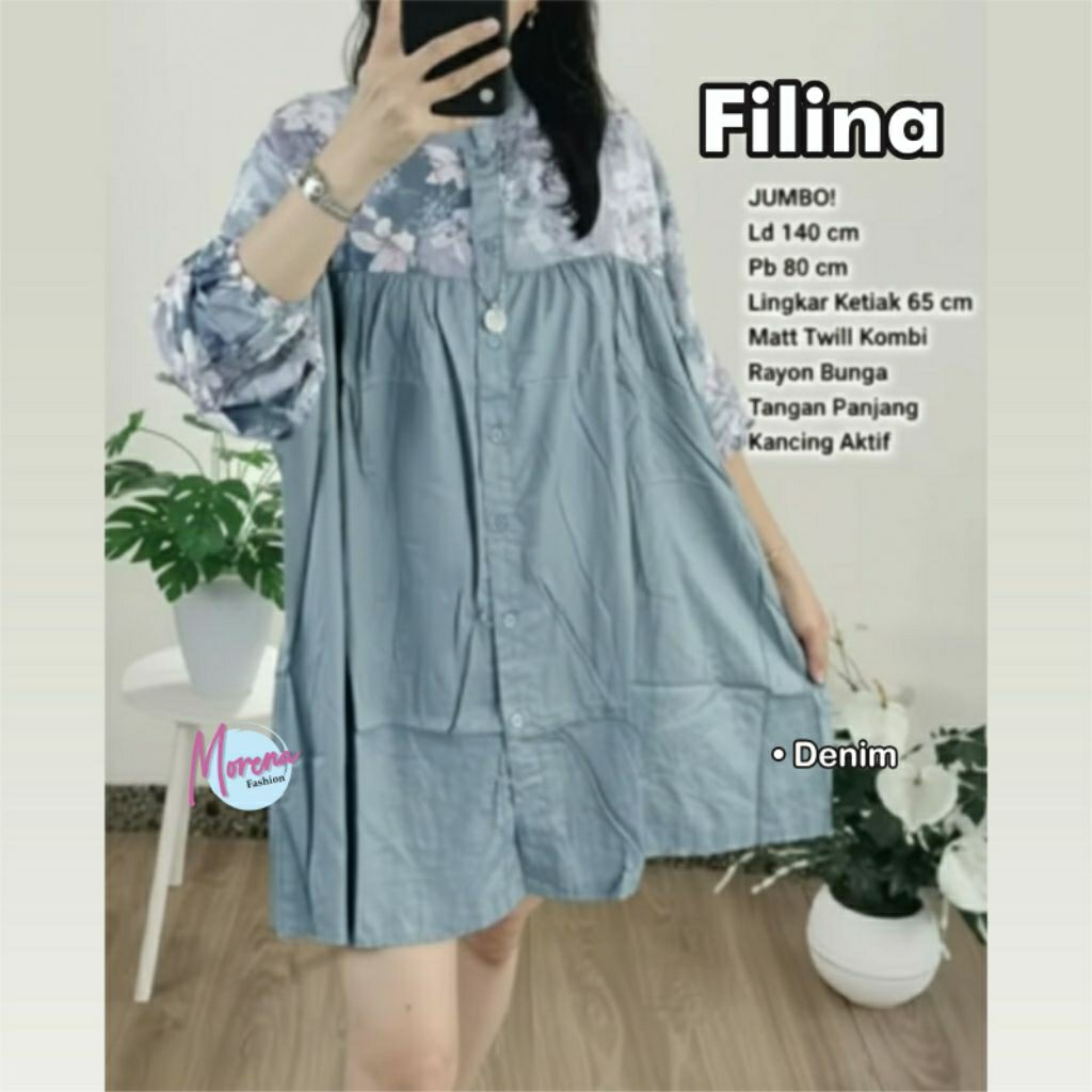 FILING TUNIK JUMBO MOTIF BUNGA ELEGAN/TUNIC MIDI OVERSIZE/BLOUSE JUMBO KANCING AKTIF BUSUI/COTTON TW