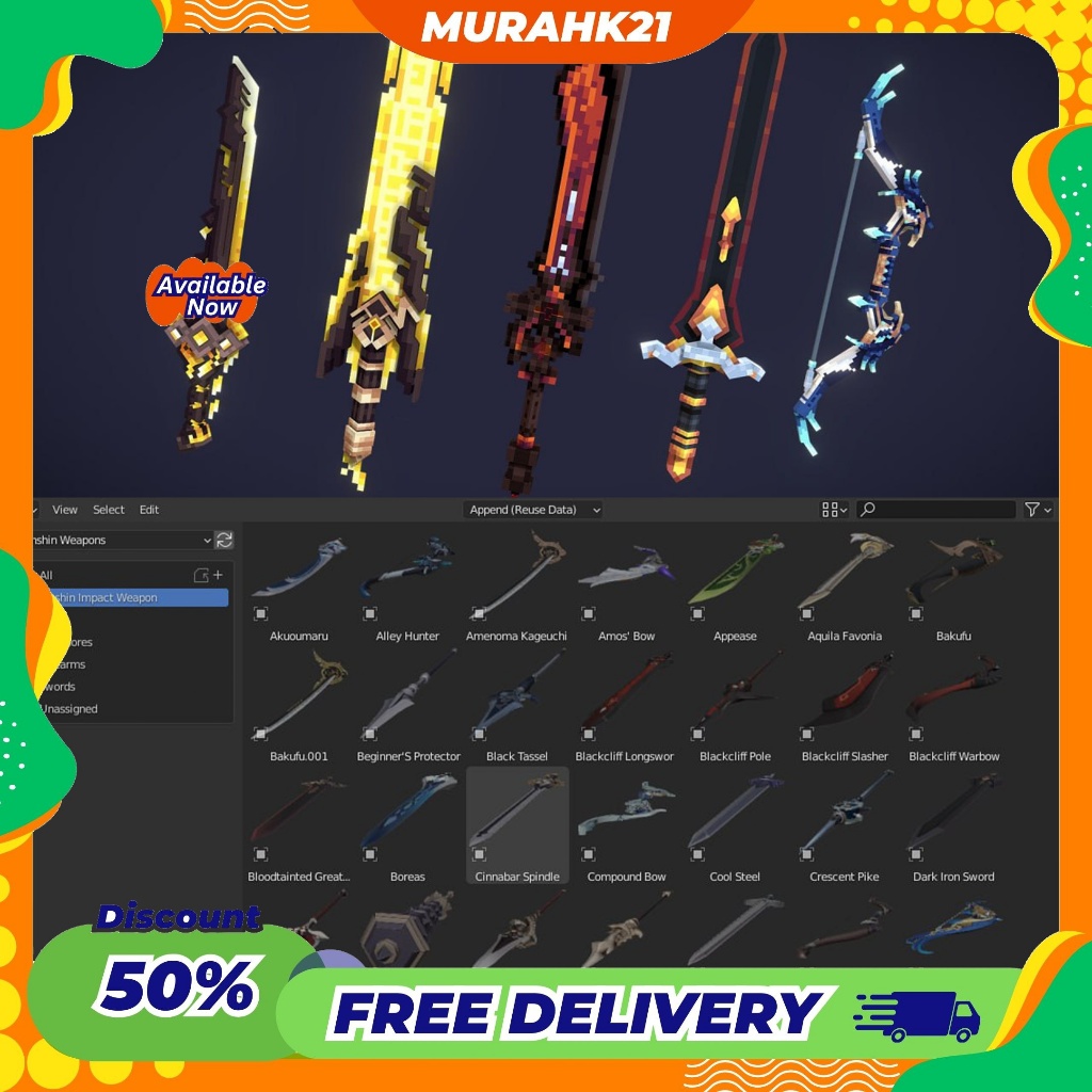 Genshin Impact Weapon Pack Kitbash 3D Model Asset Library