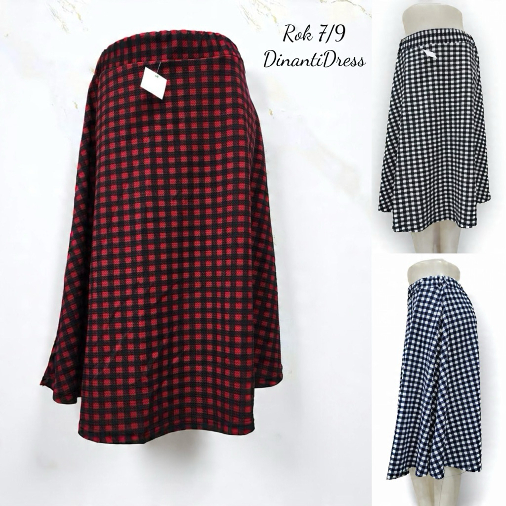 Rok Payung Wanita 7/9 Motif Kotak Kecil