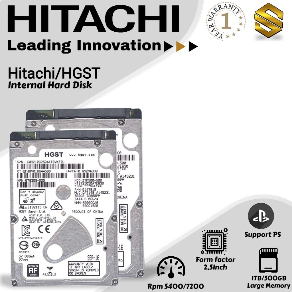 Hardisk Laptop 500GB/ 320GB HGST HITACHI Rpm 7200 Slim 2.5" Sata HDD Laptop PS Game Baru Promo