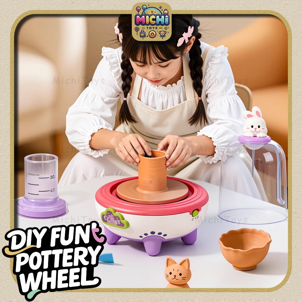 DIY Pottery Studio Anak – Mainan Edukasi STEAM Tanah Liat + Mesin Tembikar & Aksesoris