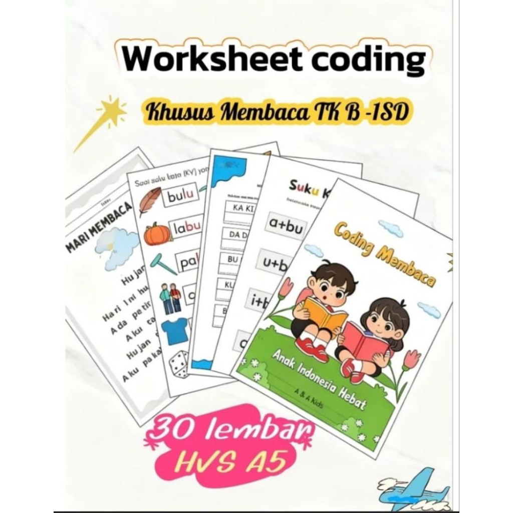 Worksheet Coding Membaca Anak TK & SD Kelas 1 | Buku Baca Anak Edukatif