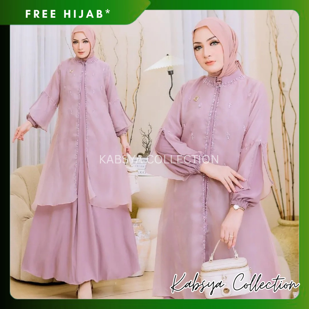 Instant COD - Setelan Kurung Outer Organza SAFIRA Payet Premium / Baju Muslim Bahan Organza / Baju K