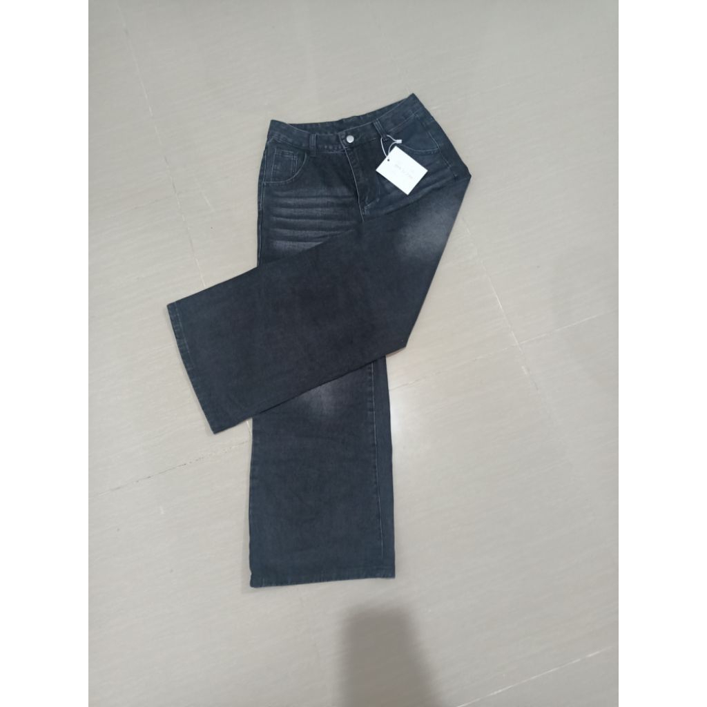 ABU ABU HIGH WAIST NEW CELANA JEANS BAGGY  WANITA