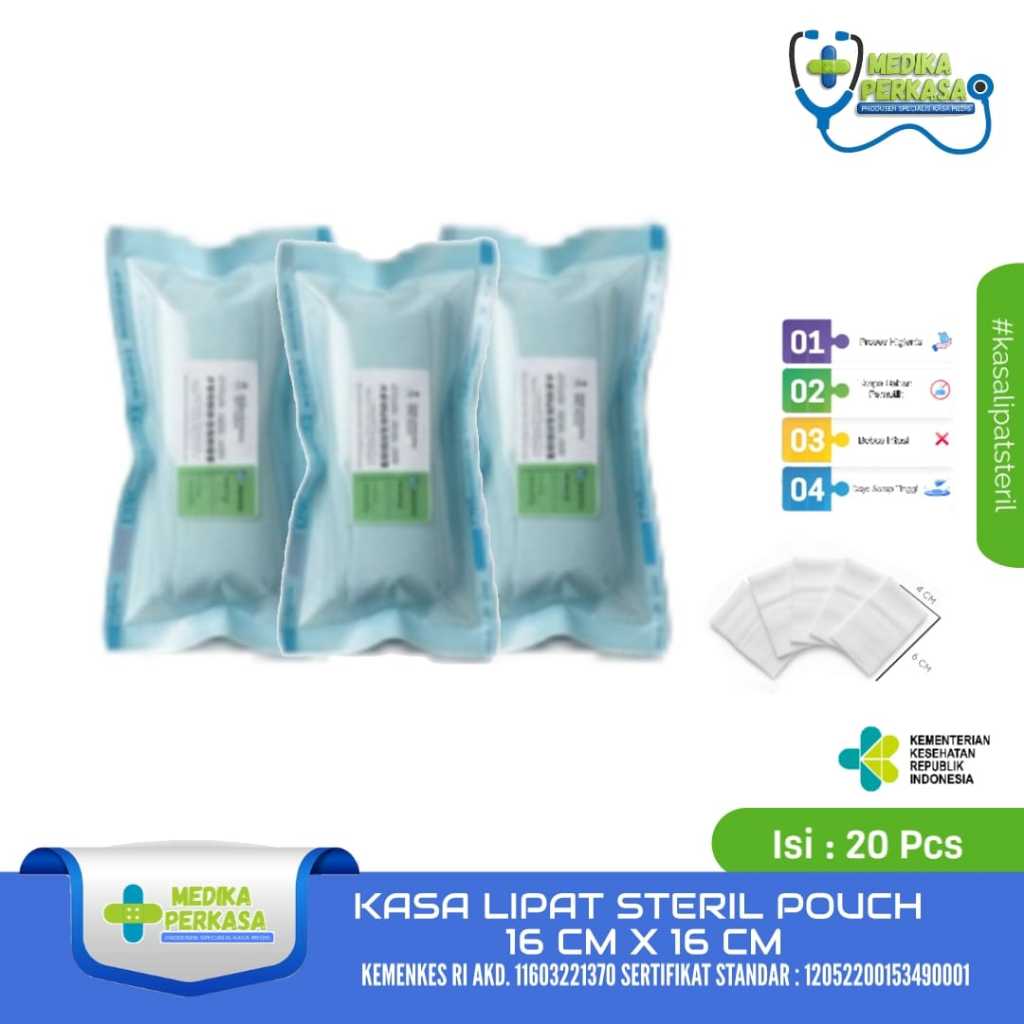 Kasa Lipat Medis Steril Pouch 16x16 Isi 20 Pcs
