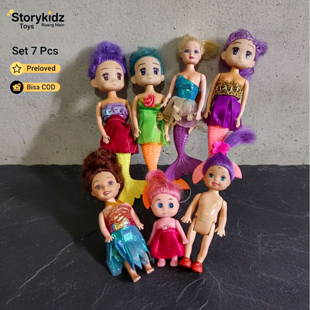 Paket 7 Pcs Boneka Mermaid Putri Duyung Kecil Lucu - Mainan Anak Perempuan Topper Kue Tart Hiasan