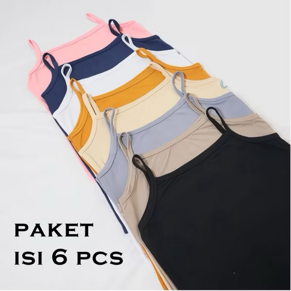 6 Pcs Tanktop wanita dewasa polos, Tank top tali kecil dan Tanktop tali besar nyaman di pakai sehari