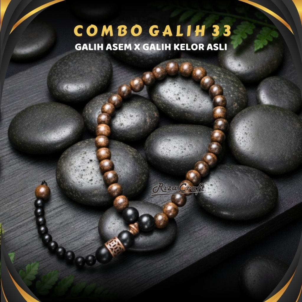 Tasbih 33 Butir Kayu Galih Asem Mati Ngurak mix Nagasari Cirebon Kelor Hitam Jawa 8mm Original ASLI 