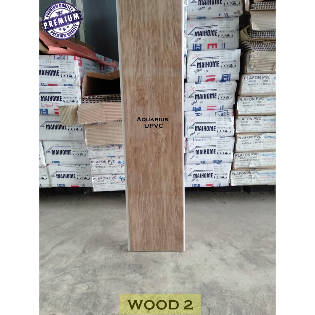 Plafon PVC Motif Putih Wood 2 Glossy Tebal 8mm Lebar 20cm Anti Air Rayap Kwalitas Premium