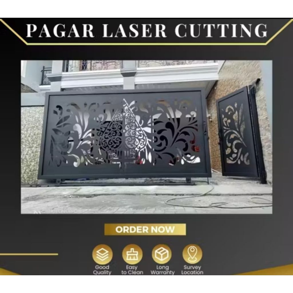 Pagar Rumah Besi Motif Laser Custting Mewah Custom Plat 1,2 mm Hollow