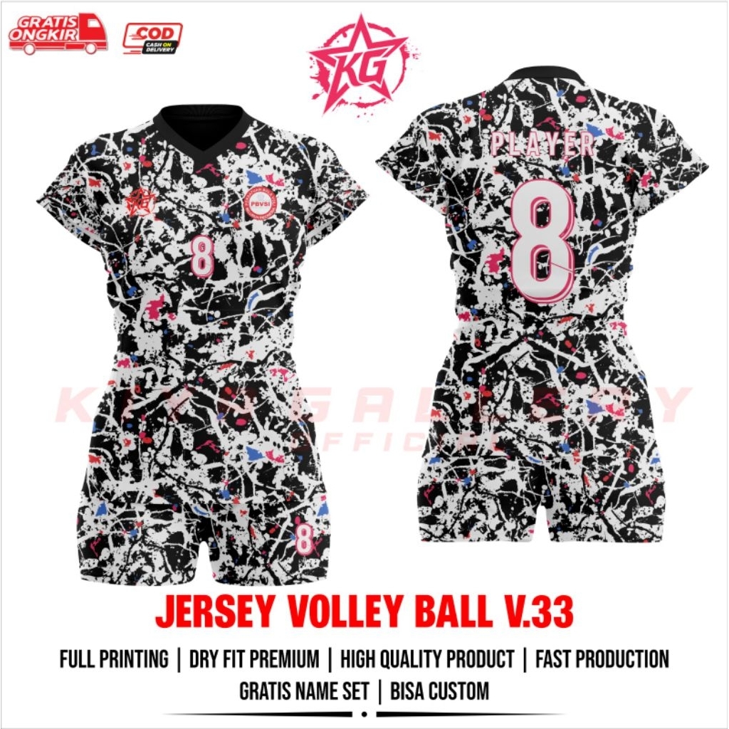 JERSEY BAJU VOLI WANITA V.33 FULL PRINTING GRATIS NAMA DAN NOMOR