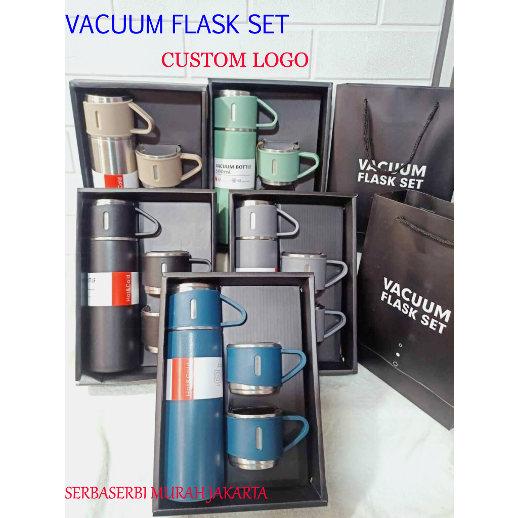 Termos Vacuum Flask Set 500ml - Desain Elegan, Warna Acak, Souvenir Premium