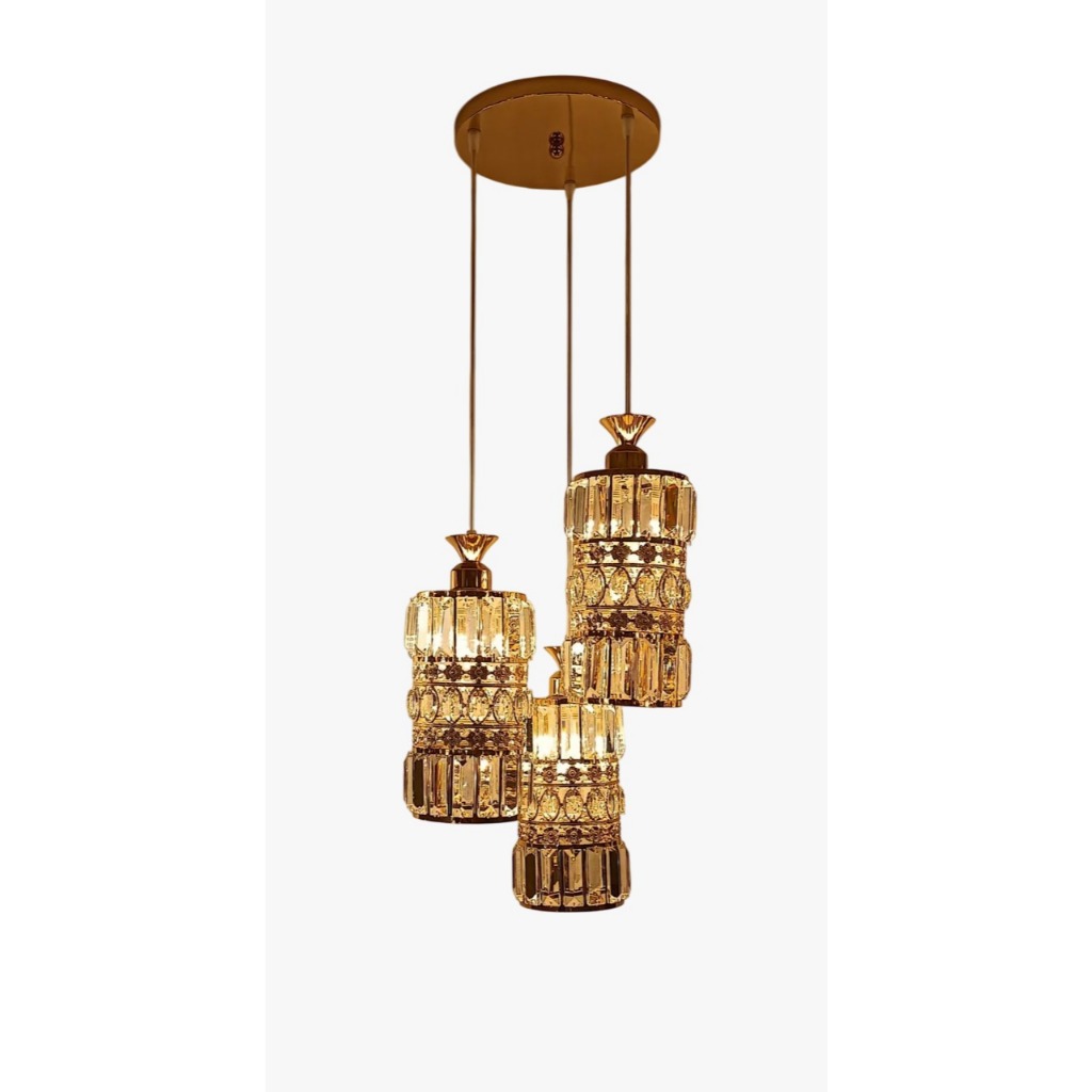 Lampu Gantung Kristal 1 Set 3 Lampu Gold Mewah Series 4010