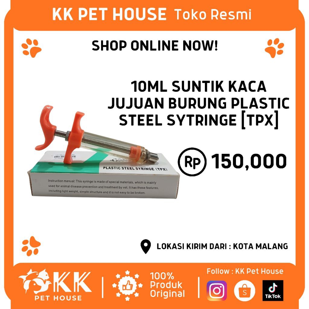 0334 SUNTIKAN JUJUAN HEWAN PREMIUM BAHAN KACA PLASTIC STEEL SYRINGE 10ML