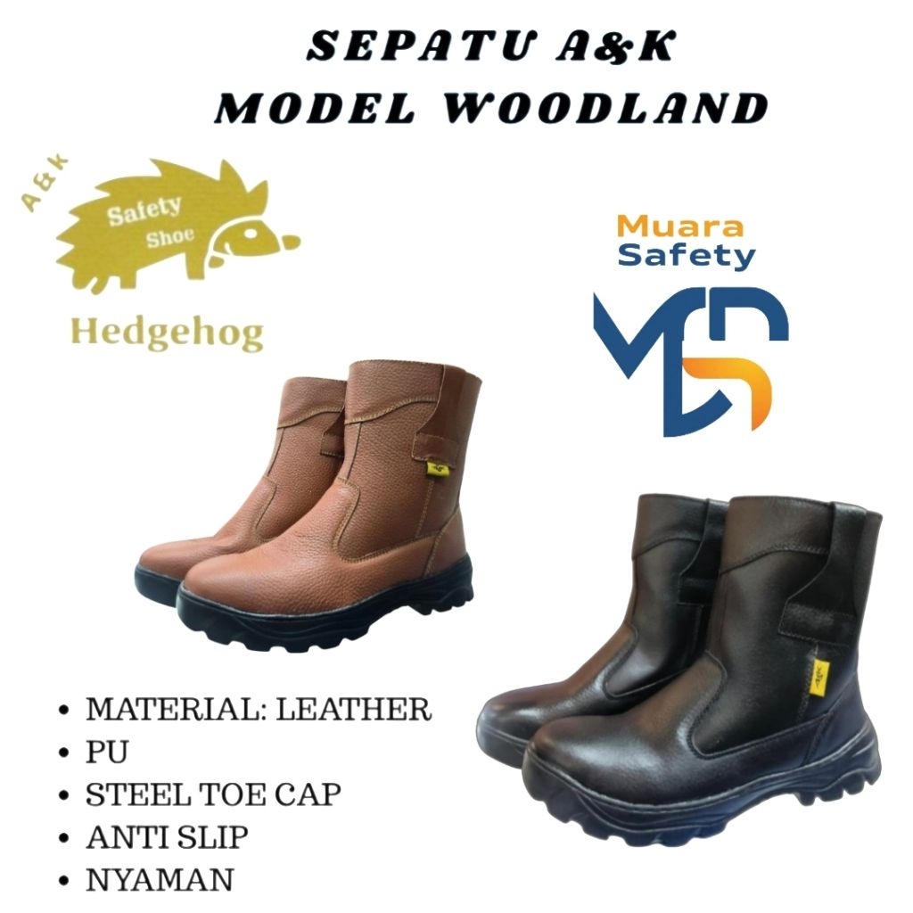 Sepatu Safety A&K WOODLAND Toe Cap  - Sepatu Safety Half Knee