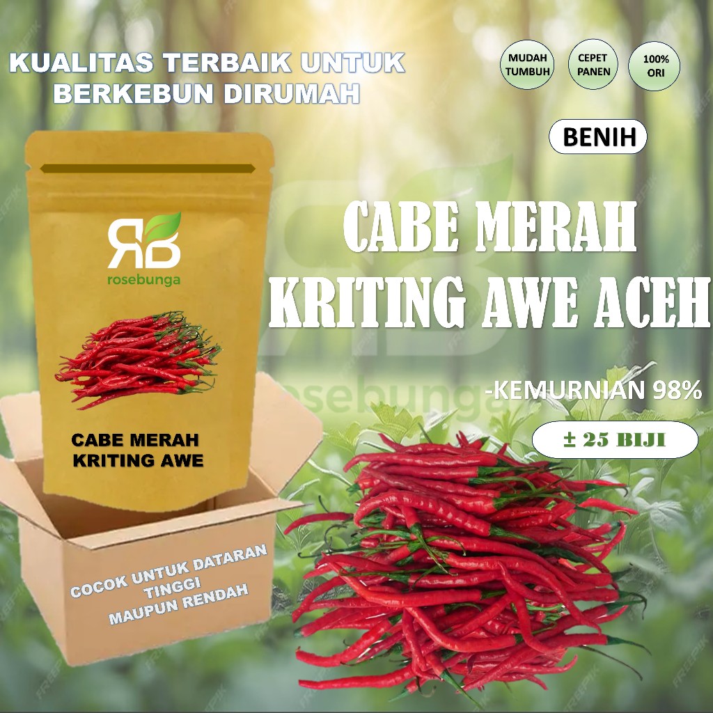 isi 25 Benih /Biji Cabe Awe Aceh  - Benih Cabe Merah Keriting Awe Aceh - Bibit Cabe Awe Aceh - CMK A