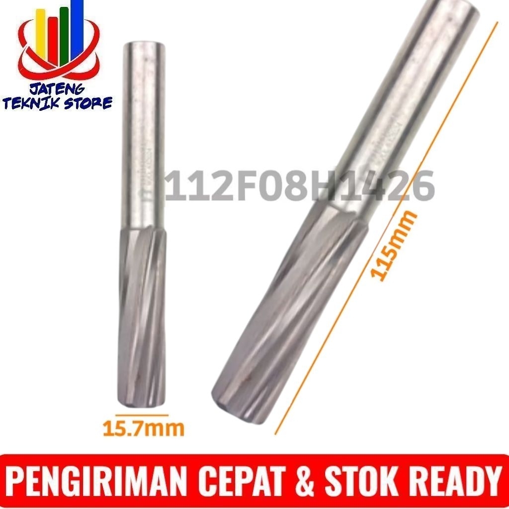 Reamer Mesin 15.7mm Long 115mm Reamer Carbide 6 Flute Spiral Bukan HSS