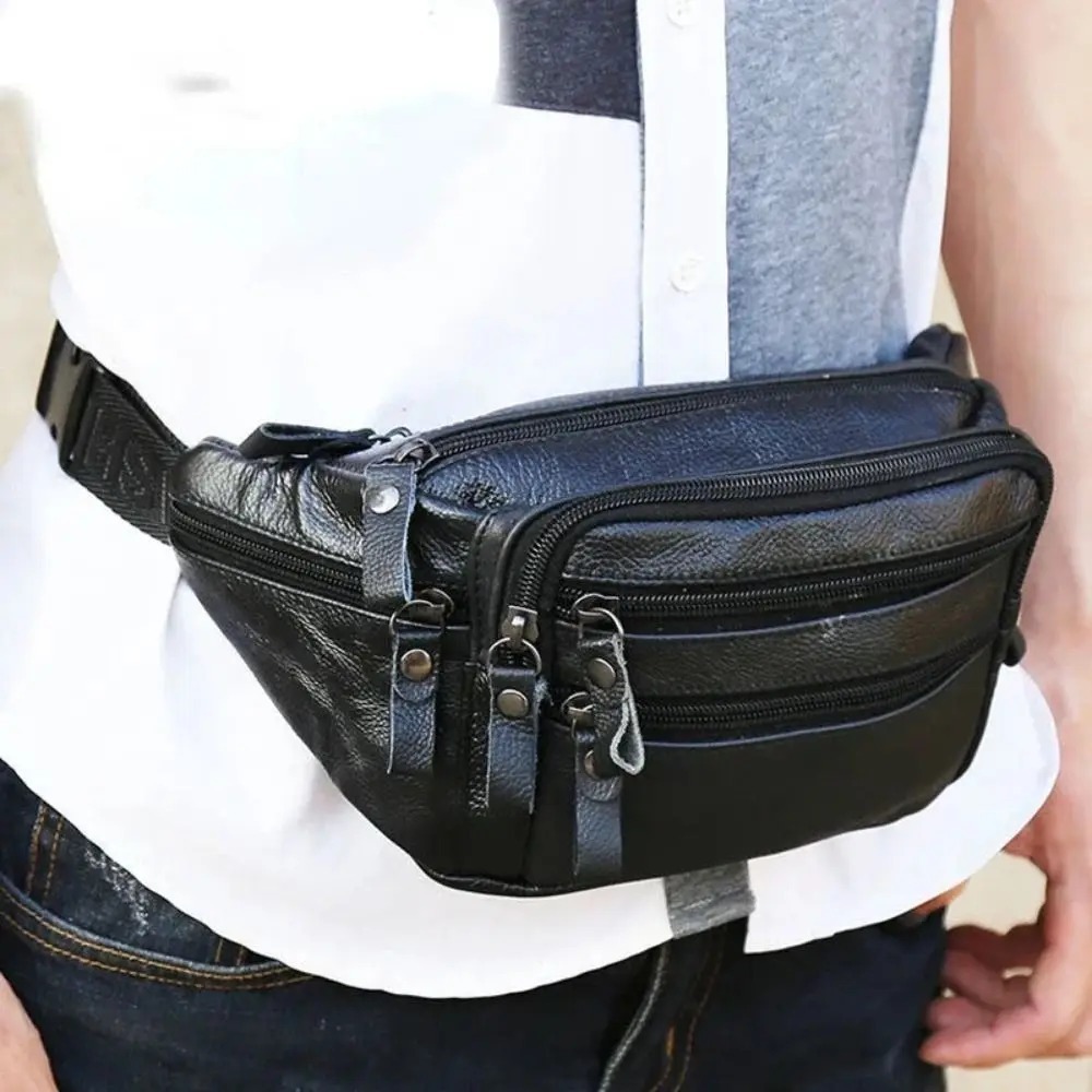 Tas Pinggang Kulit Pria Serbaguna - Waistbag Organizer 6 Ruang - Tas Selempang Gadget Anti Dompet Te