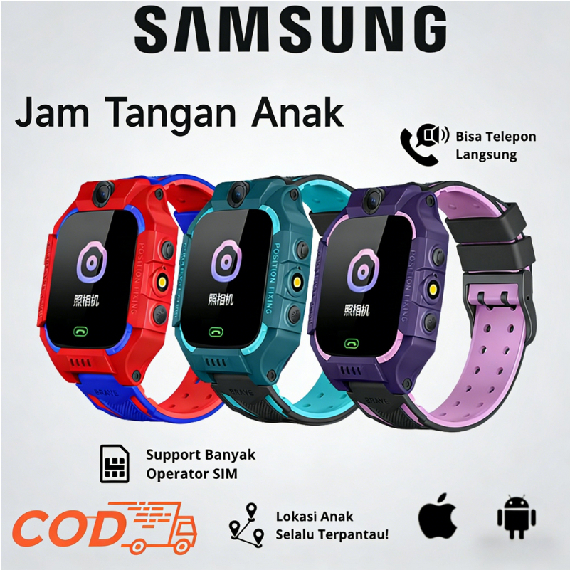 Samsung Q19 Smartwatch anak 1.44 Inci Jam tangan pintar Watch Children Kamera ganda 360 derajat flip
