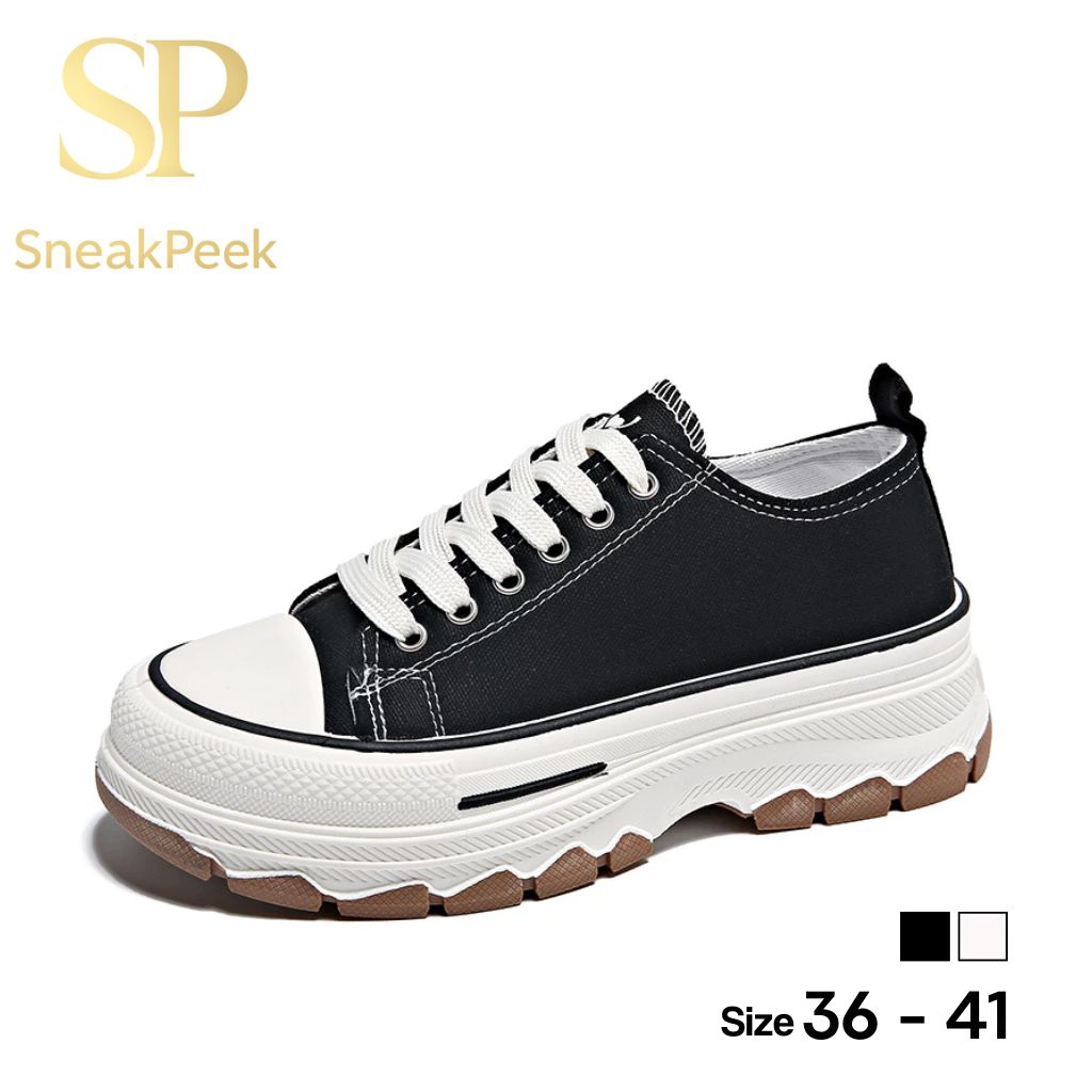 SEPATU SNEAKERS MODEL TALI WARNA HITAM PUTIH / SEPATU WANITA
