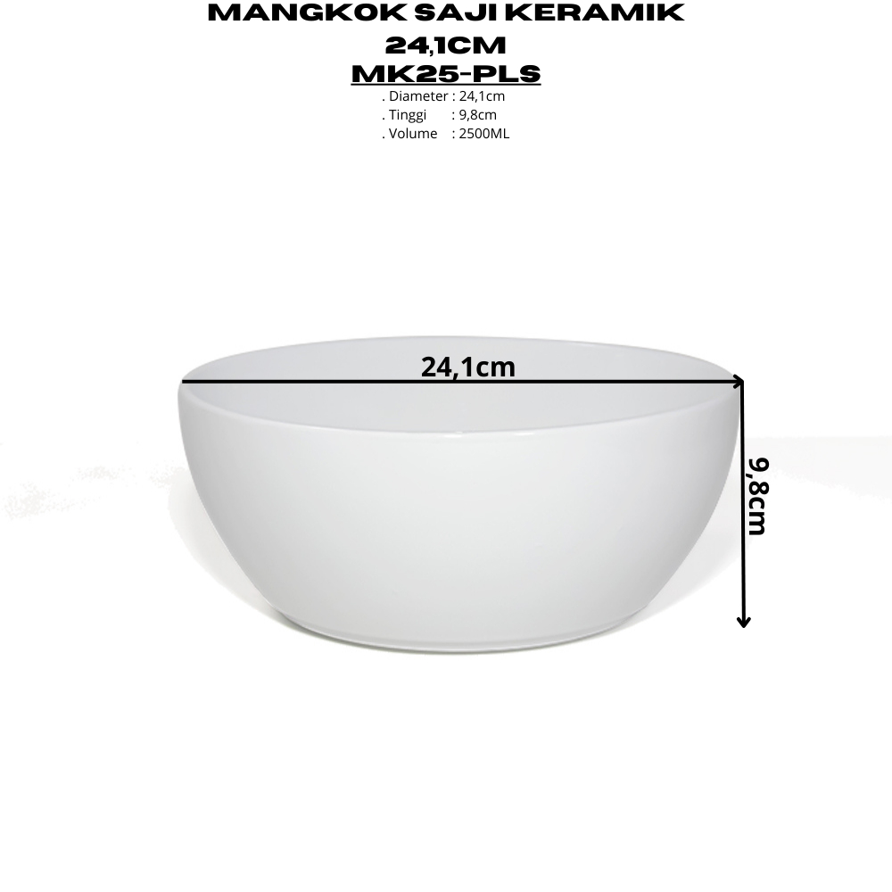 Mangkok Saji Keramik 24,1CM (1PCS) Putih Polos By Indo Keramik Mangkok Besar Mangkok Sayur Mangkok R