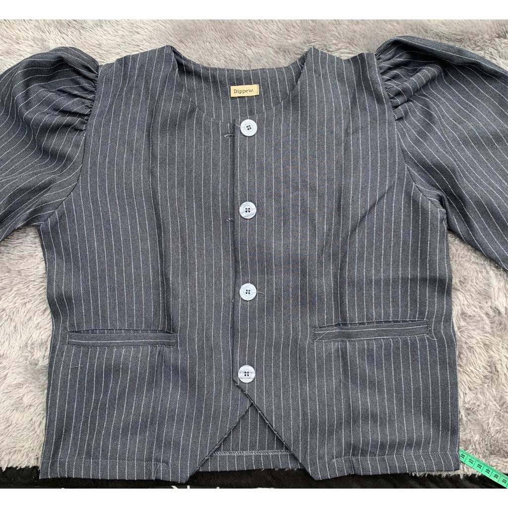 [PRELOVED] April Top by Orlo, Stripe Top, Blazer Hitam, Blazer Putih, Kemeja Stripe