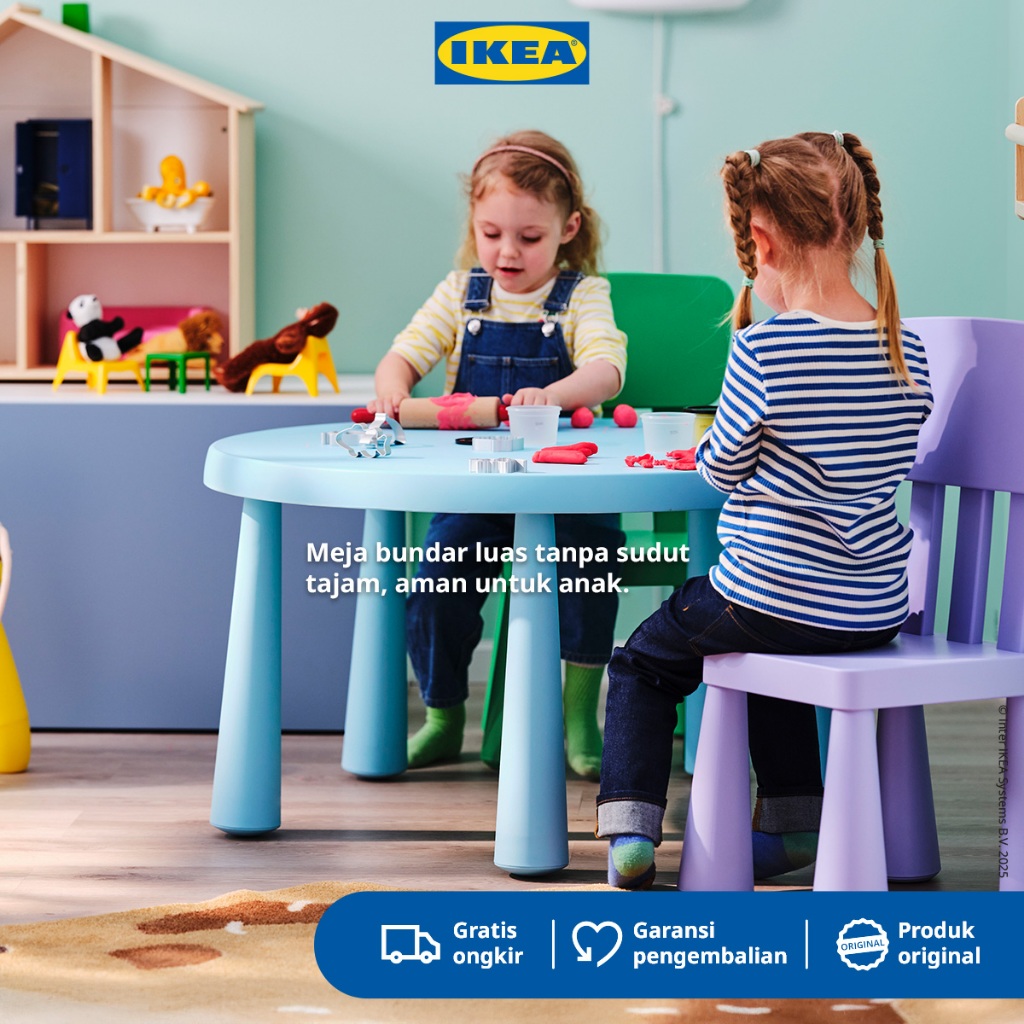 IKEA MAMMUT Meja Bulat Kecil Anak Dalam/Luar Ruangan Biru Muda 85cm