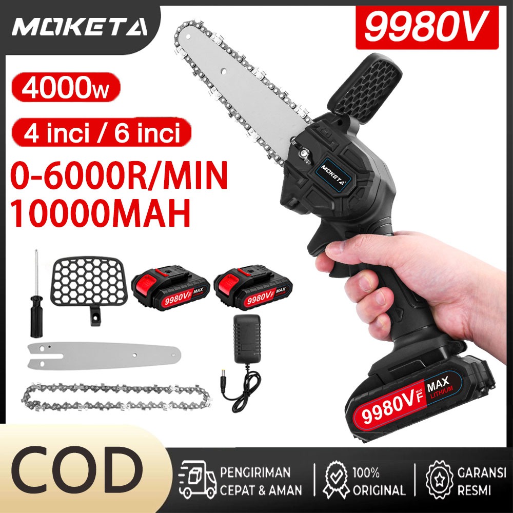 MOKETA Chainsaw mini 6 Inch Chainsaw Chain Saw Cordless 2 baterai 12 Inch Chainsaw Cordless Chainsaw