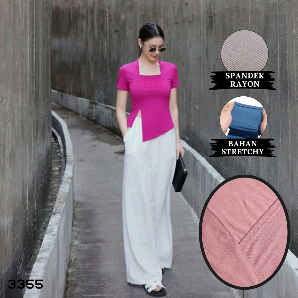 Cassia Clothing | Atasan Wanita Square Neck Lengan Pendek / Kaos Wanita Kekinian Terbaru 3355