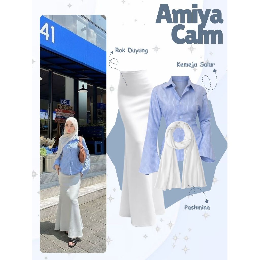 Baju Kondangan Wanita Kekinian | Rok Duyung + Kemeja Salur + Hijab Pashmina | Baju Lebaran Cewek | S