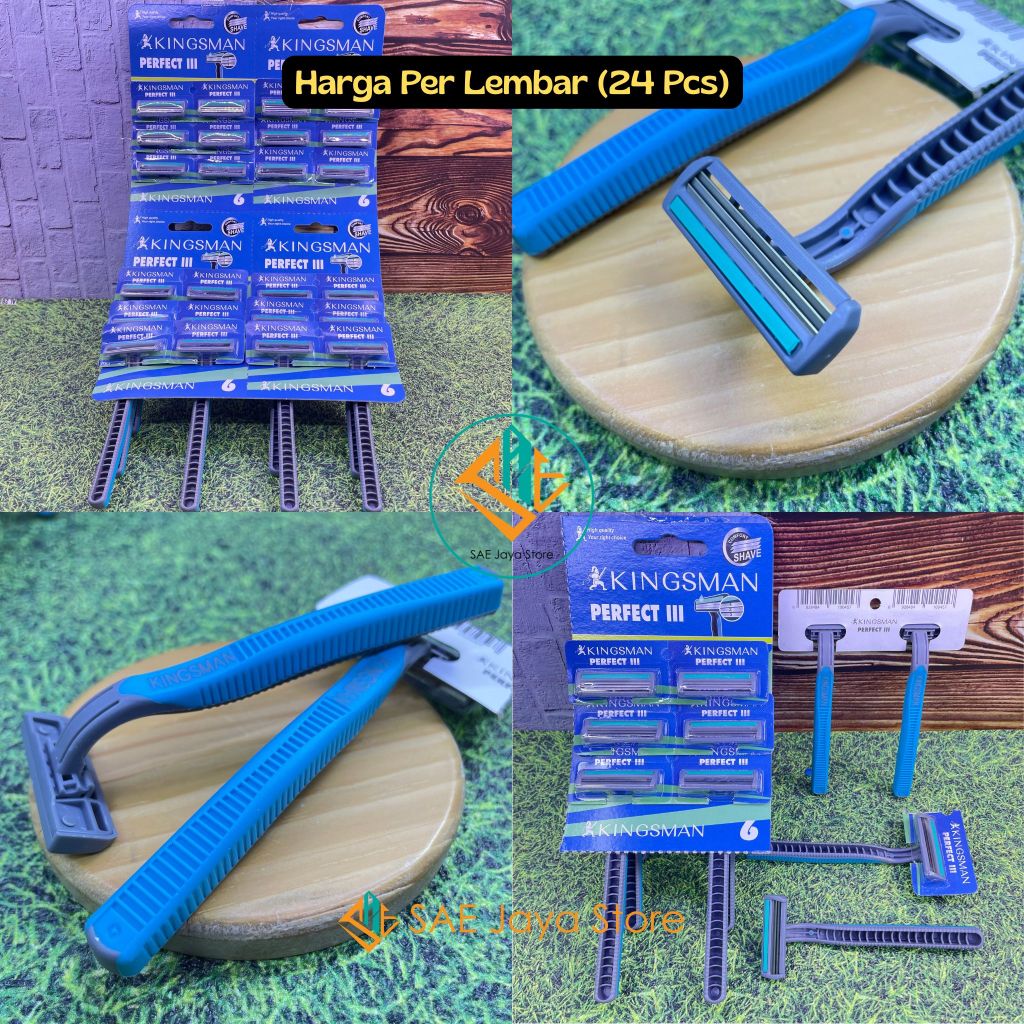 (24 PCS) SAE-ALAT PISAU CUKUR JENGGOT KUMIS BIRU 3 MATA PISAU MEREK KINGSMAN PERFECT III MATA PISAU