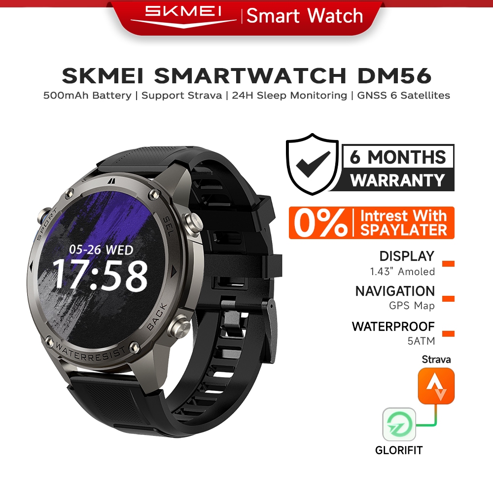 SKMEI Smartwatch DM56 Jam Tangan Pintar Tahan Air 5ATM GPS Dual Band | Layar AMOLED 1.43inc Super Je