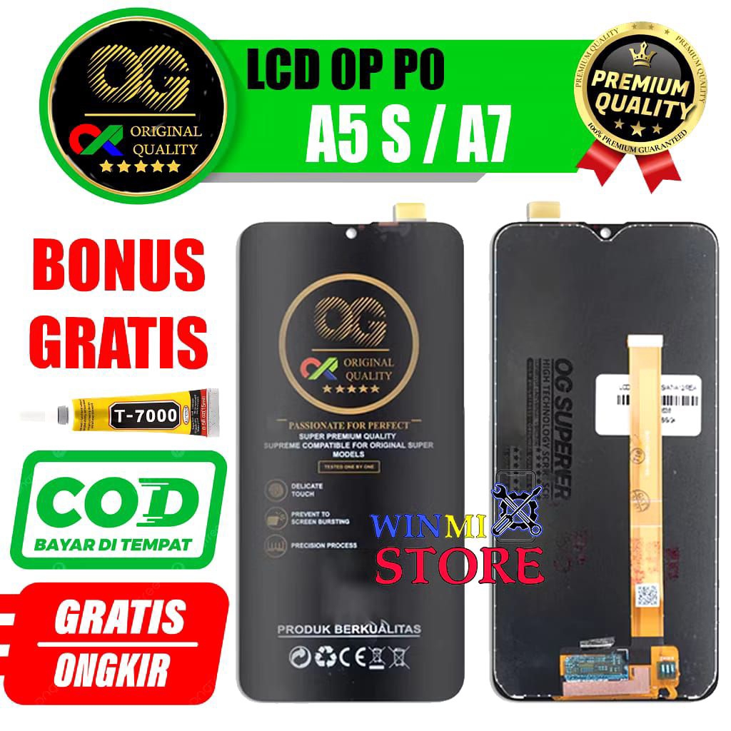 LCD OPPO A5S / A7 BLACK FULL SET OG SUPER GRATIS LEM