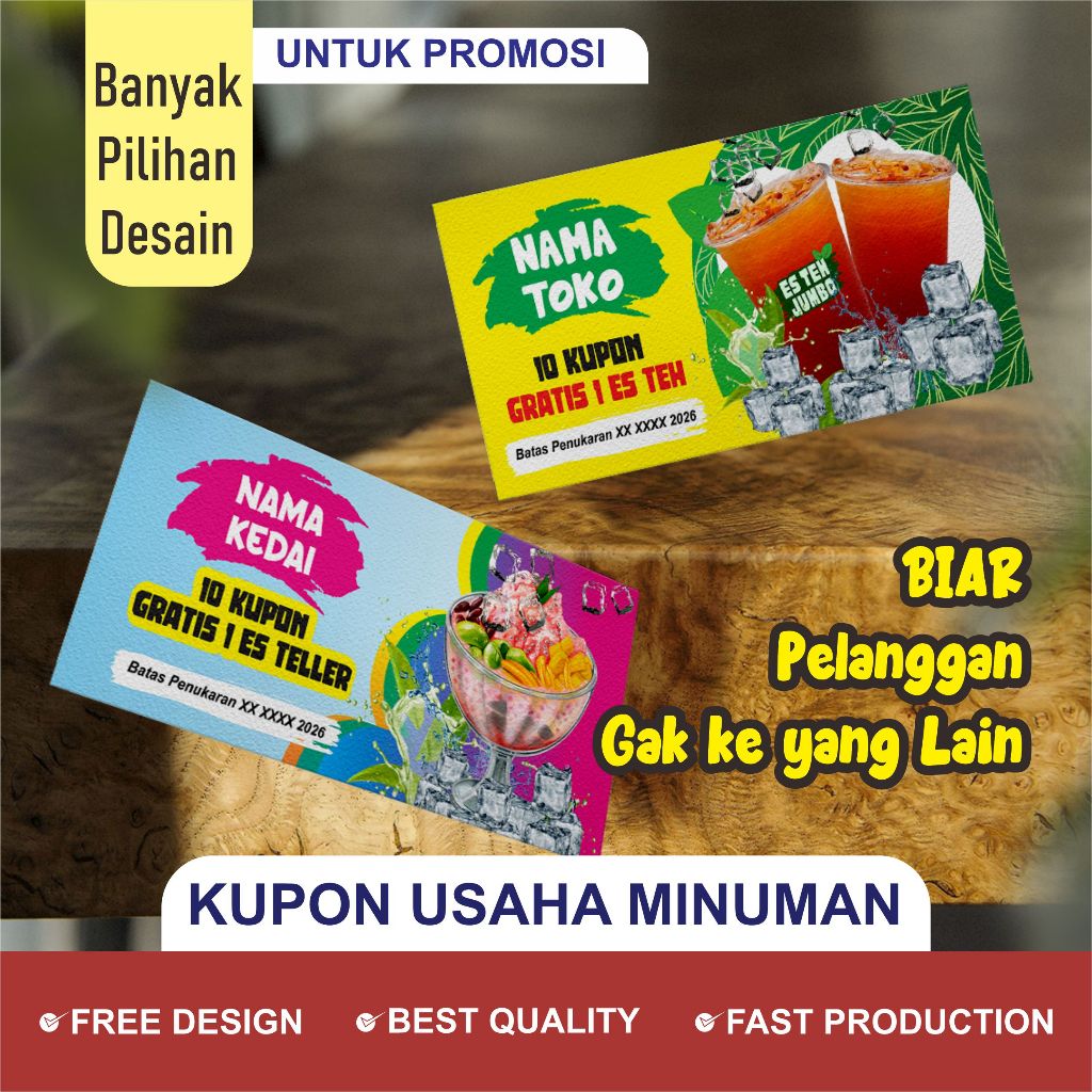 Kupon Usaha Minuman Jus, Kupon Es Teh, Kupon Es Teller, Kupon Es Cendol - Percetakan Syazani