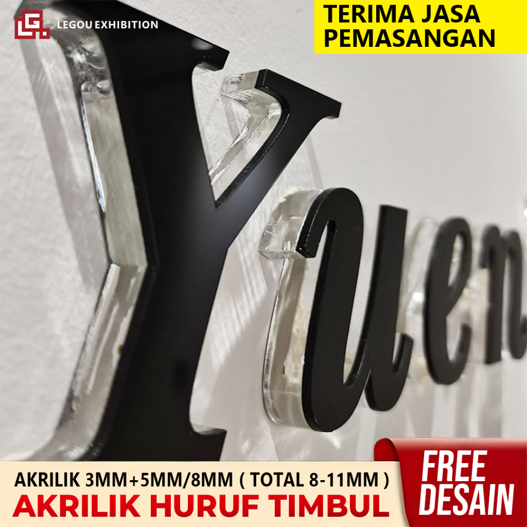 Huruf Timbul Akrilik Warna Dengan Akrilik Transparant | Tebal 3MM+5MM / 8MM | Akrilik Timbul Custom 