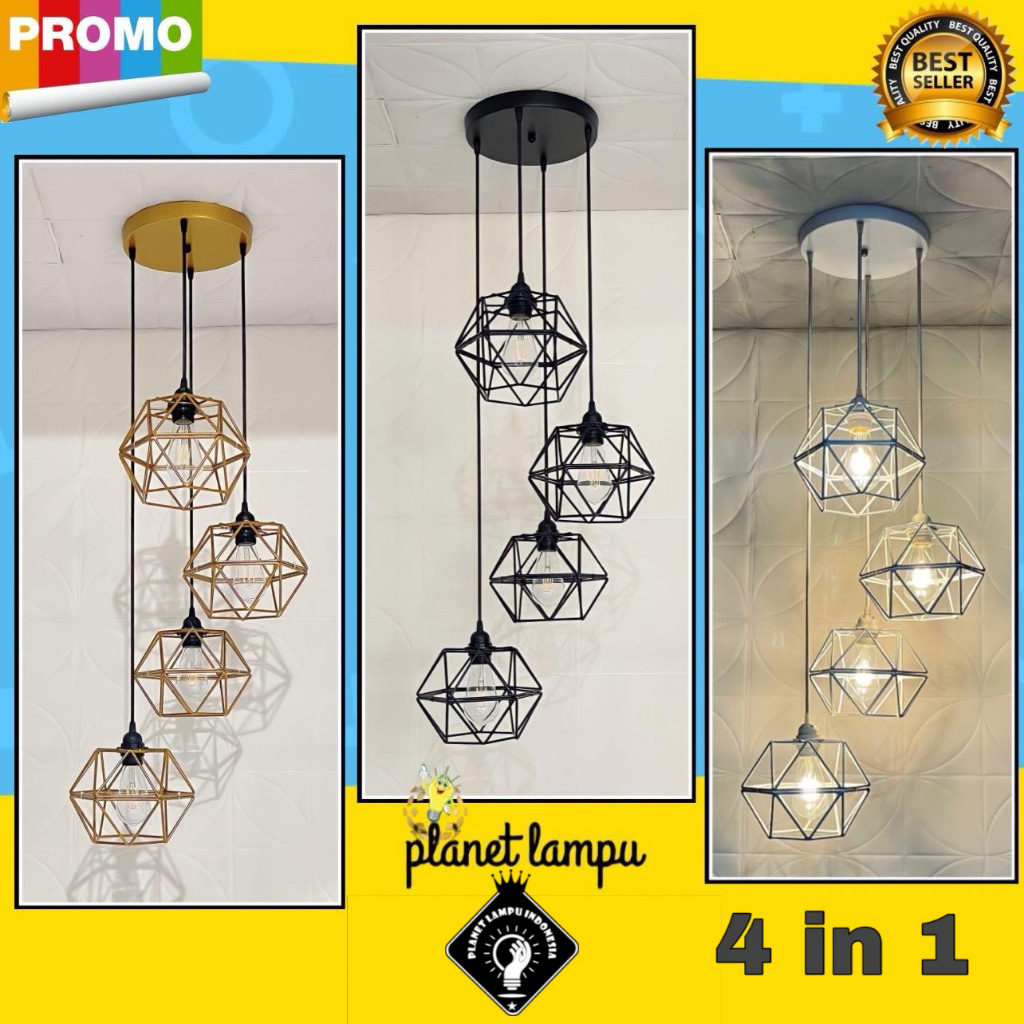 Lampu Gantung Minimalis 4 in 1 Untuk Plafon Atap Void Cafe Restoran Ruang Tamu Ruang Makan Teras Den
