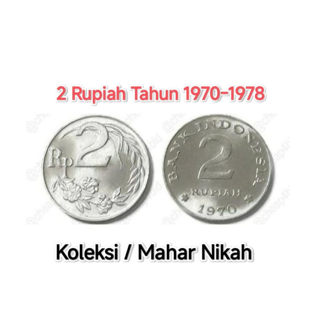 menowu Uang Koin Rp 2 tahun 1970 Padi dan Kapas Koleksi Coin Mahar 2 rupiah Logam Lama Antik Kuno