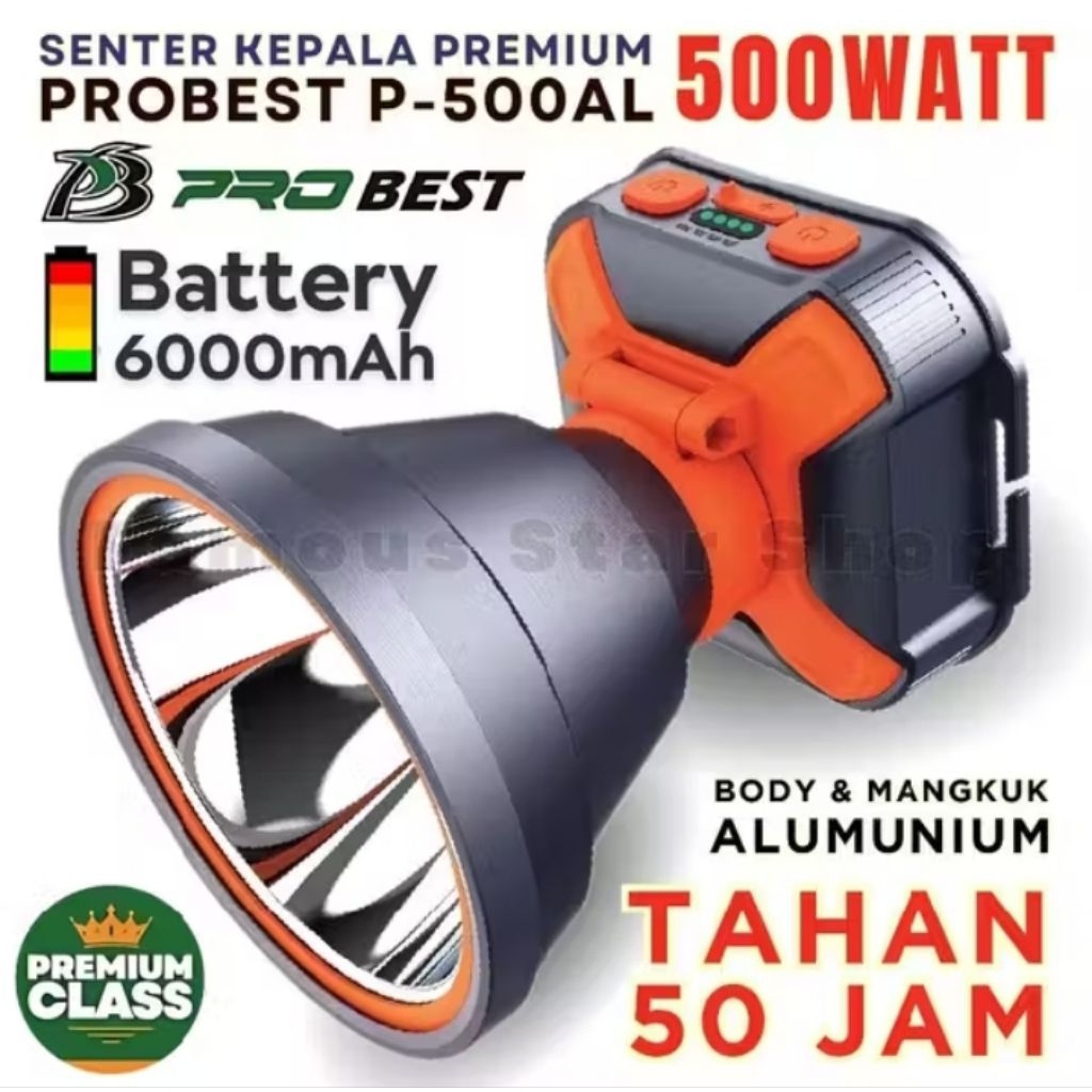 pb-500watt probest senter kepala 500watt waterproof anti air senter kepala jumbo cahaya putih super 