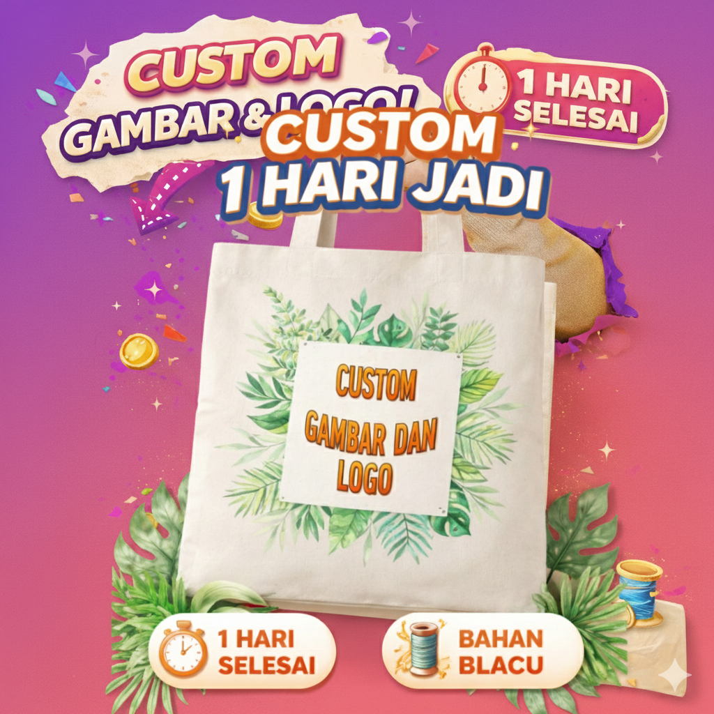 SUBLIM TOTE BAG CUSTOM FULL WARNA  BLACU PREMIUM 25X35-30X40 DLL