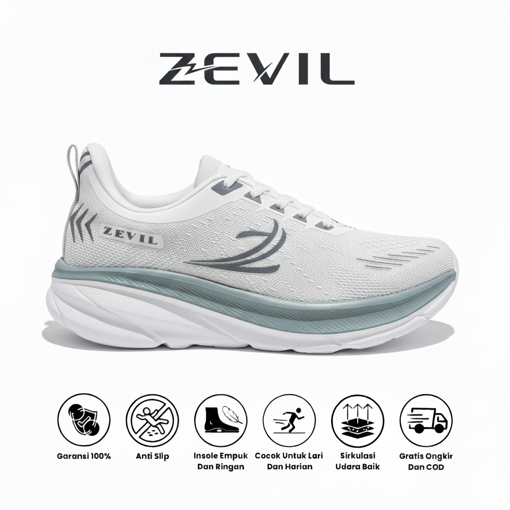 Zevil XPro Sepatu Putih Sneakers Olahraga Running Jogging Gym Murah