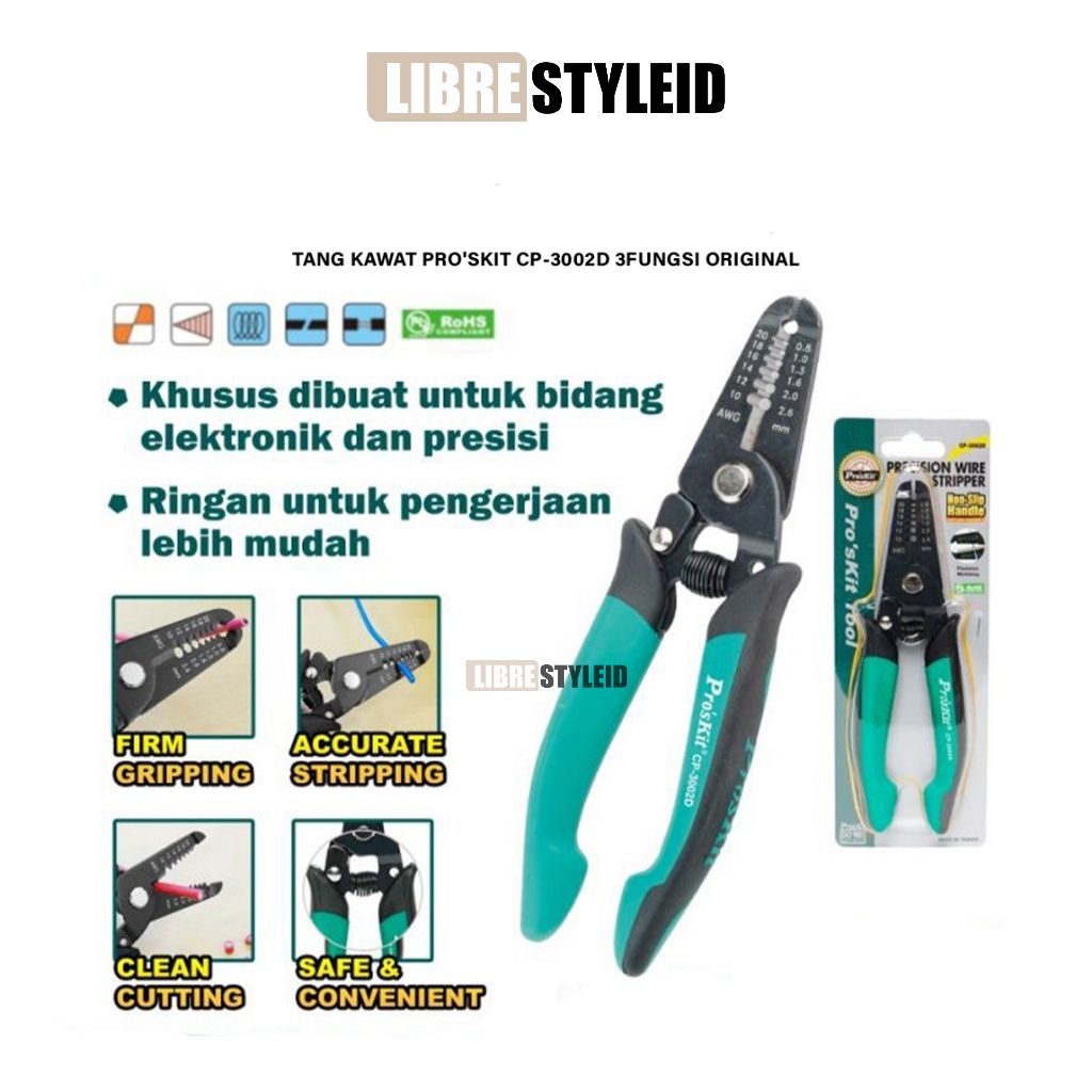 Proskit CP-3002D Tang Kawat-Pengupas Kabel Precision Wire Stripping Tool Nippers Wire Stripper Plier