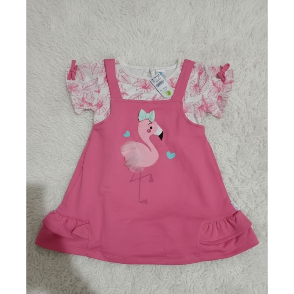 one set Overall Pipiniko flaminggo Anak Perempuan 3 Tahun