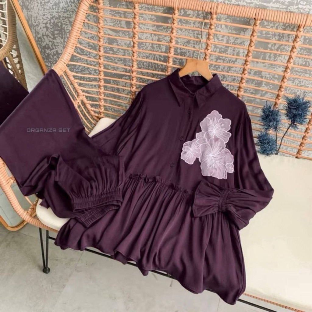 Alhu_batik - Wylie Set Susun Baju Wanita Rayon Twill - Organza Set Rayon Terbaru