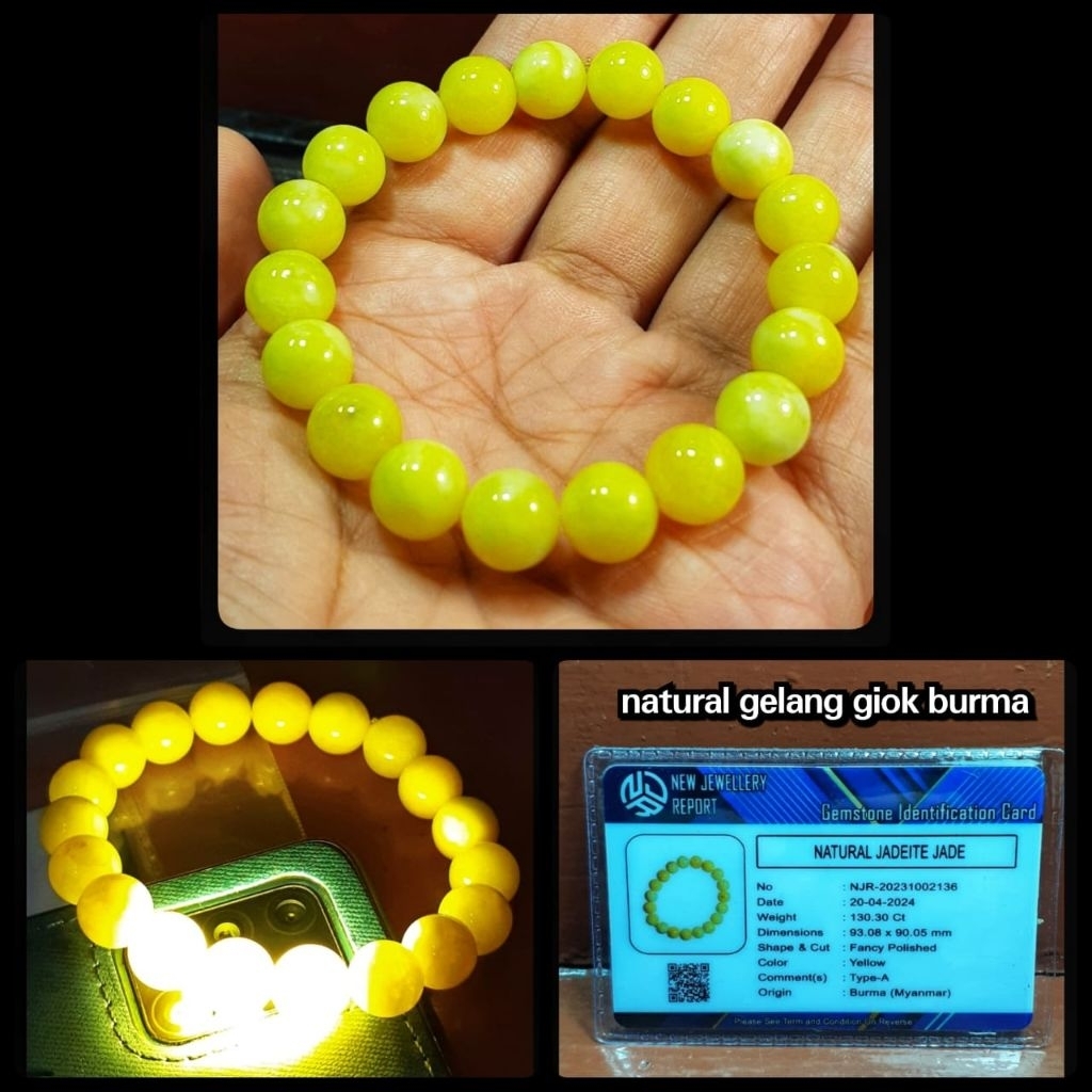 gelang batu giok Burma kuning sangat langka asli myanmar