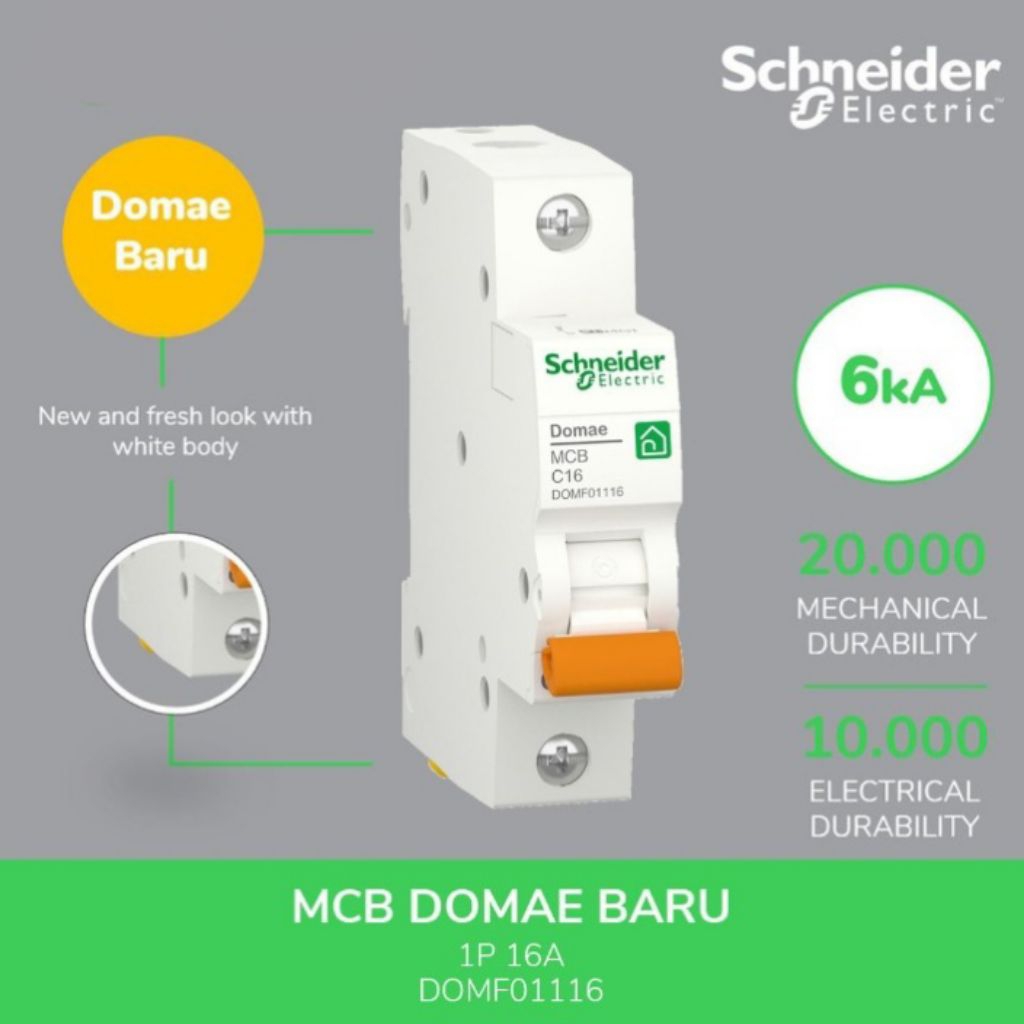 ORIGINAL MCB SCHNEIDER DOMAE 16A 1 PHASE