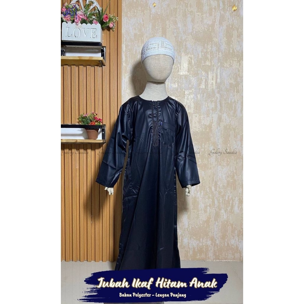 Jubah ikaf anak lengan panjang hitam