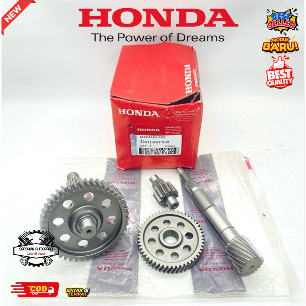 GIGI RASIO SET AS PULLY AS RODA BELAKANG HONDA BEAT KARBU, SCOOPY KARBU, SPACY KARBU KODE PART (KVY)