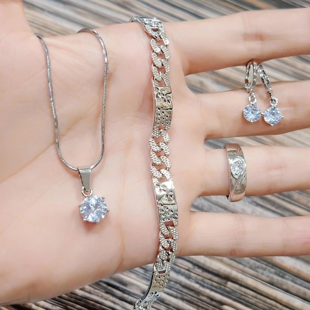 set perhiasan perak rantai belut mata satu simple murah cantik