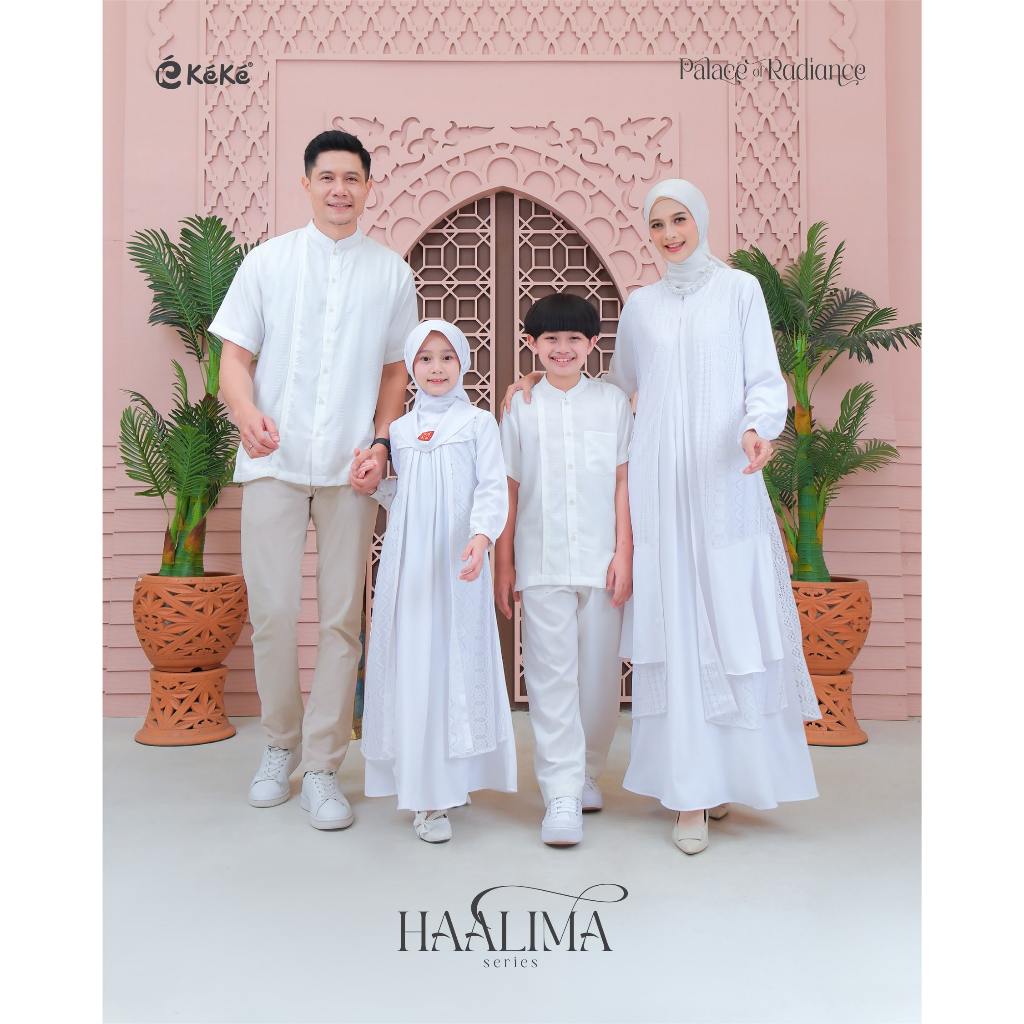 Couple Keluarga Sarimbit KeKe 2026 HALLIMA BRIGHT WHITE Baju Couple Keluarga Muslim Putih Family Loo
