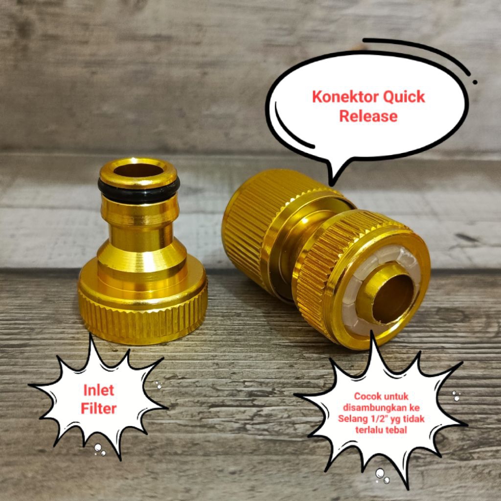 Inlet Filter + Konektor Quick Release, bahan Kuningan